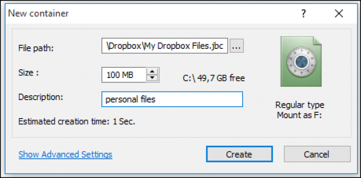 Creating new container for Dropbox