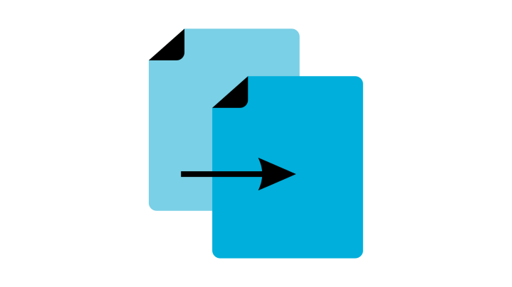 Icons of files with arrow being transferred from one point to another with data in transit