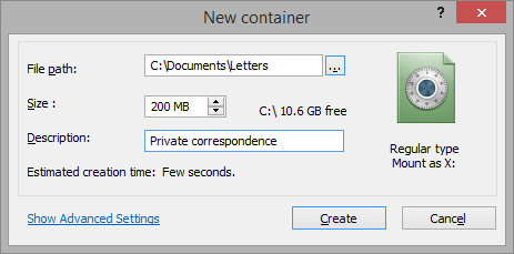 New Container dialog