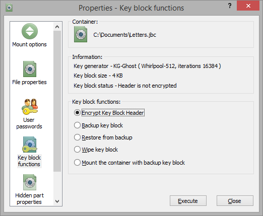 Key Block Functions property sheet