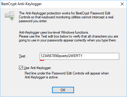 Anti-Keylogger settings