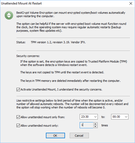 Unattended Mount At Restart dialog