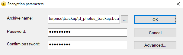 Initializing encrypted backup for the protected folder