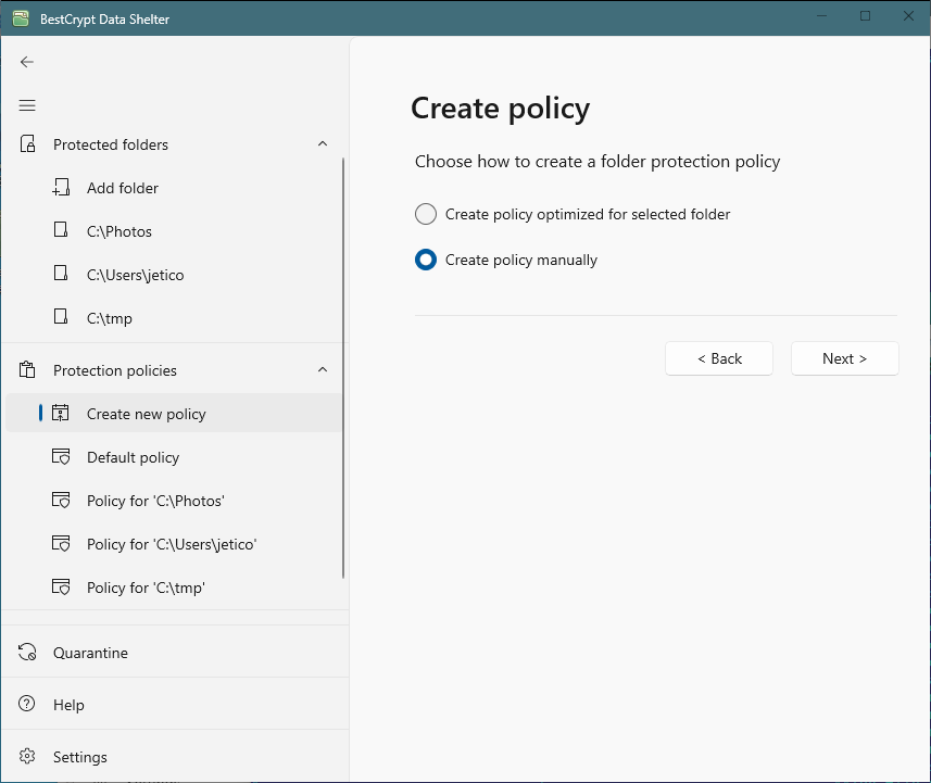 Create new policy