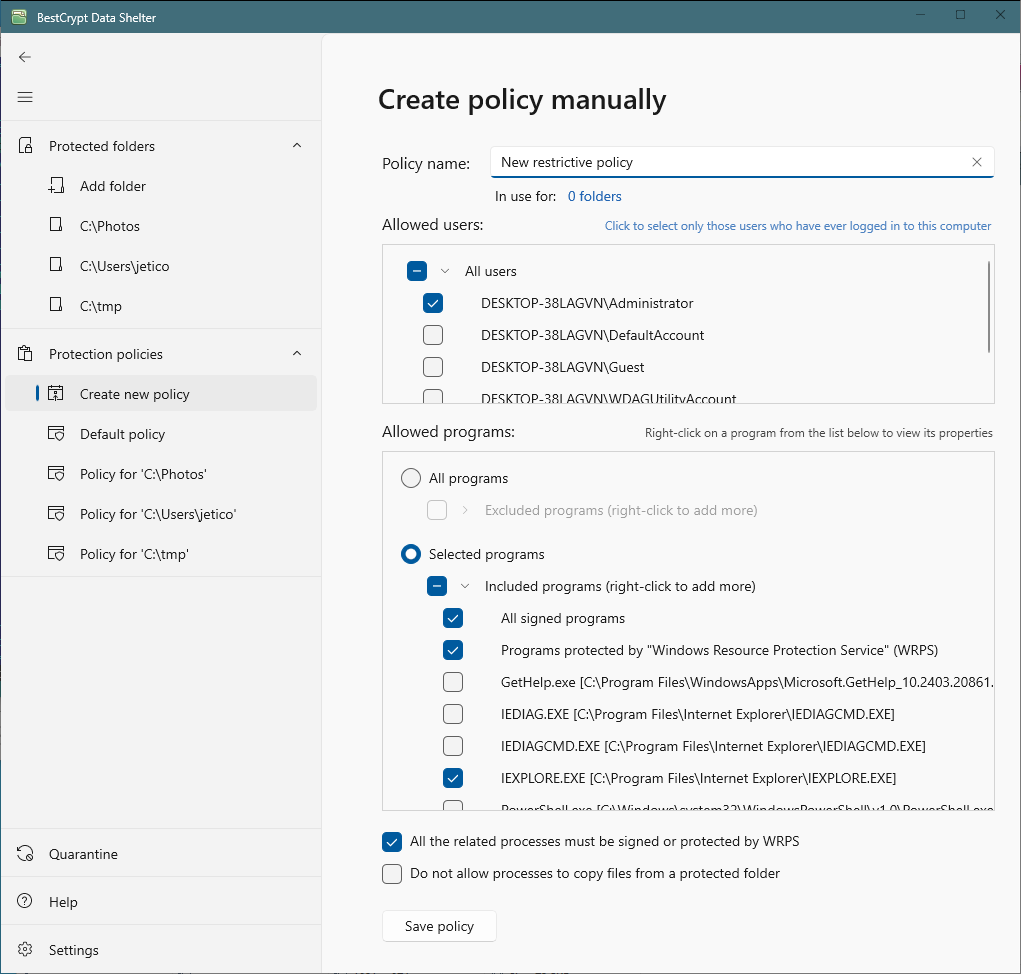 Edit policy
