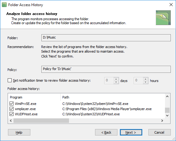 Folder access history