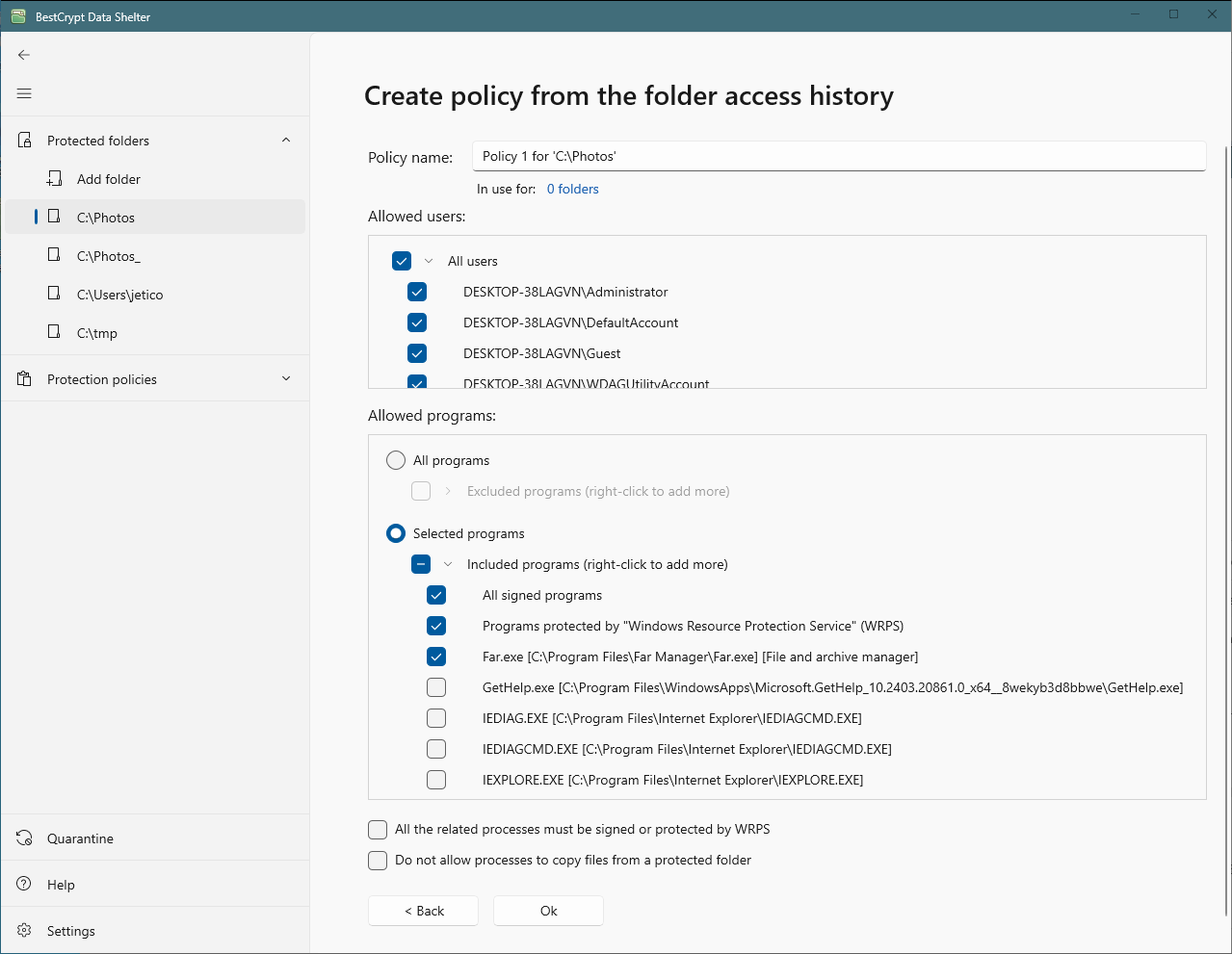 Policy based on the Folder Access History
