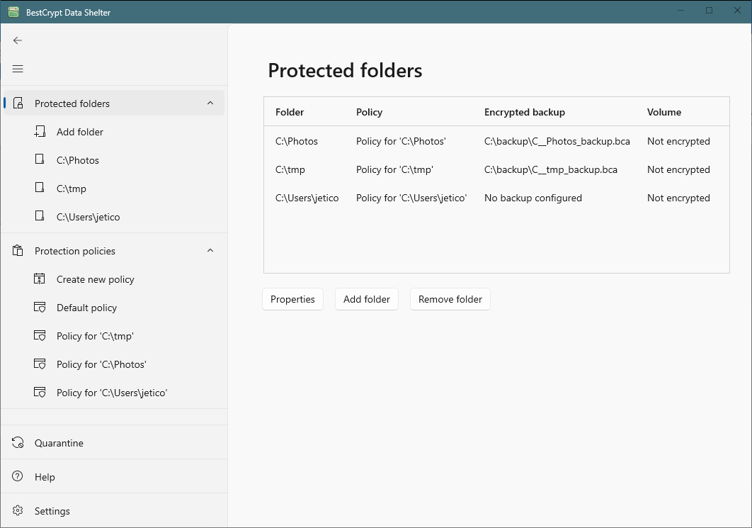 BestCrypt Data Shelter main window