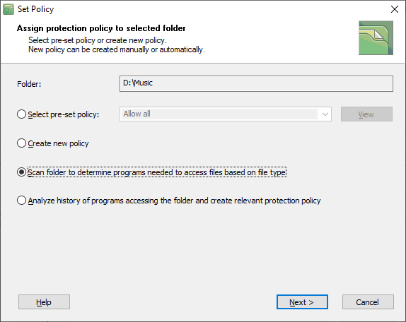 Setting policy for the folder