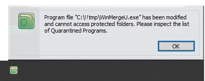 Notification about modified program executable file