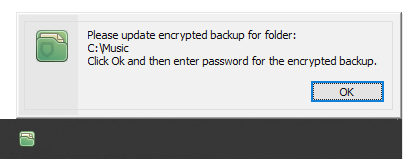 Notification about updating backup archive of protected folder