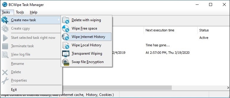 Screenshot of Wipe internet history task