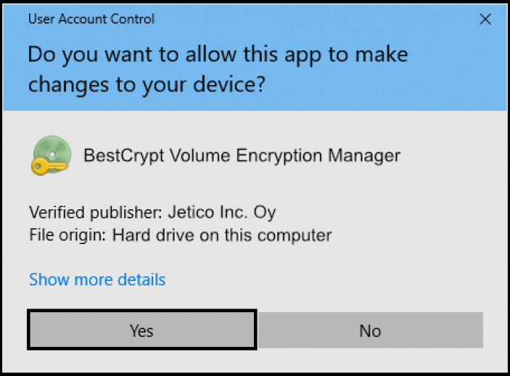 Screenshot step 1.2 Encrypt with BestCrypt Volume Encryption