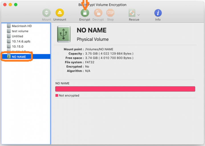 Screenshot of encrypt removable drive BCVE Mac