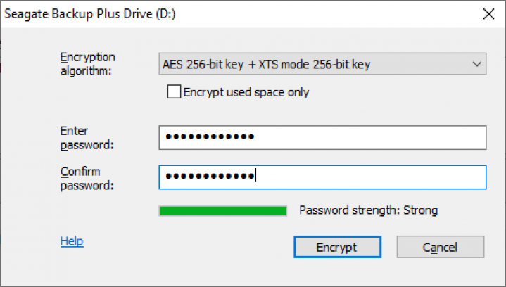 How to Encrypt External Hard Drives - Windows 10, Enter New Password, screenshot