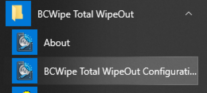 BCWipe Total WipeOut start menu screenshot