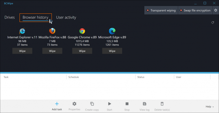 BCWipe task manager screenshot